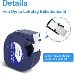 Cassette étiquettes compatible dymo 12mm Blanc